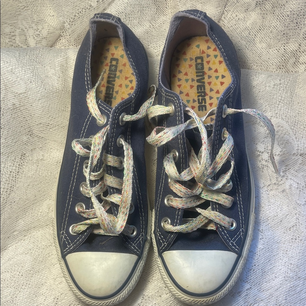 Converse Navy Low Top Sneakers with Multicolor Laces